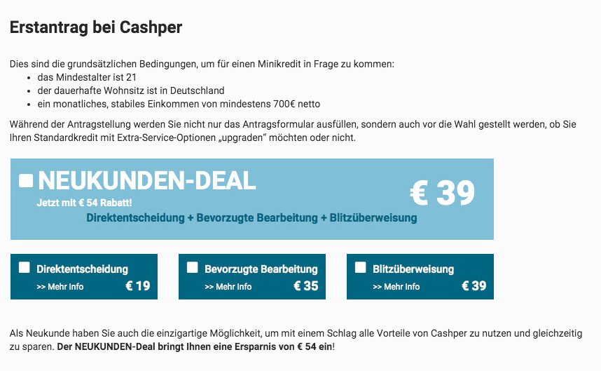 cashper Konditionen